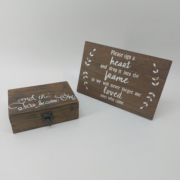 Ring Box & Drop a Heart Sign Wooden Rustic Love Romantic Wedding - Picture 3 of 15